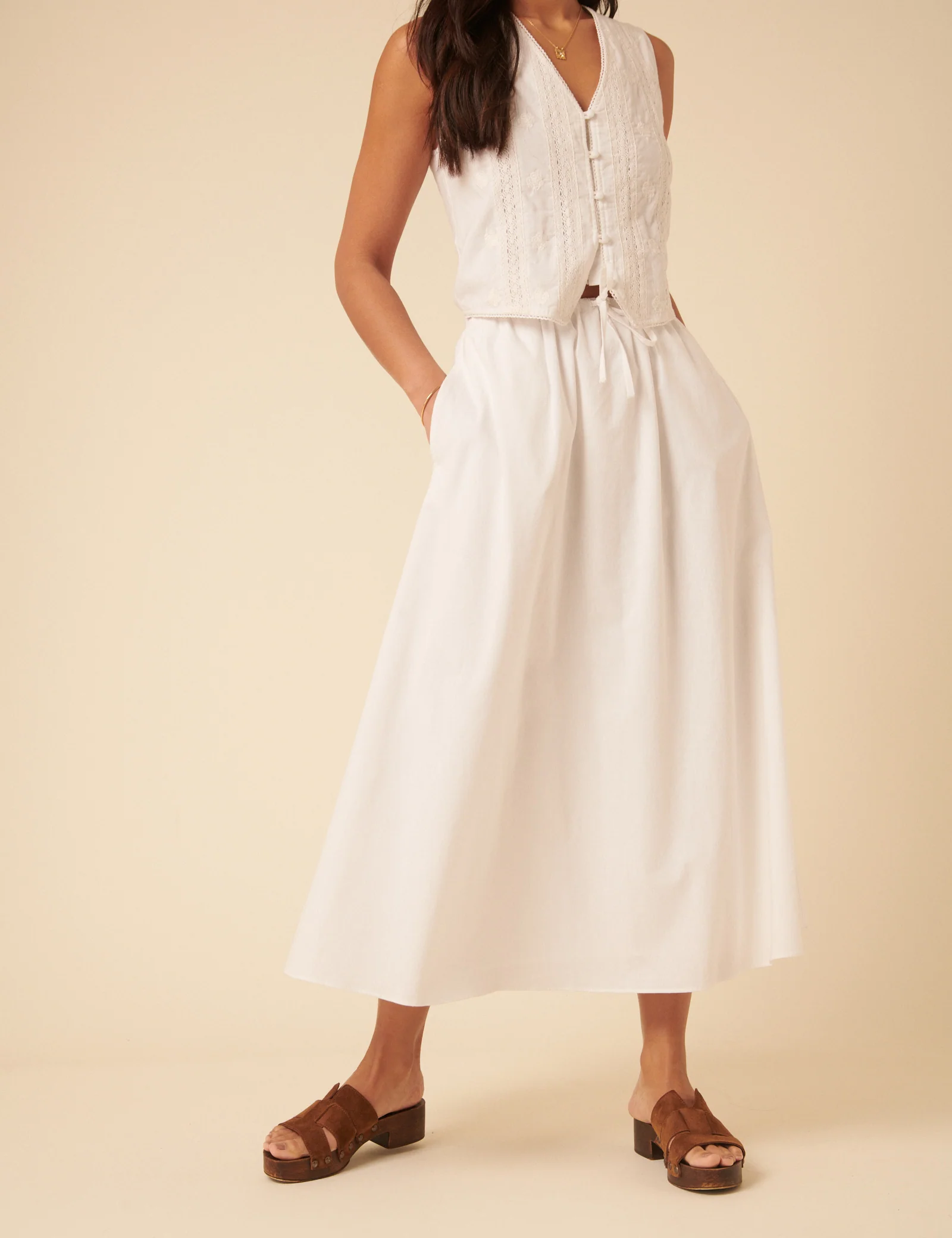 White Drawstring Midi Skirt - Image 2