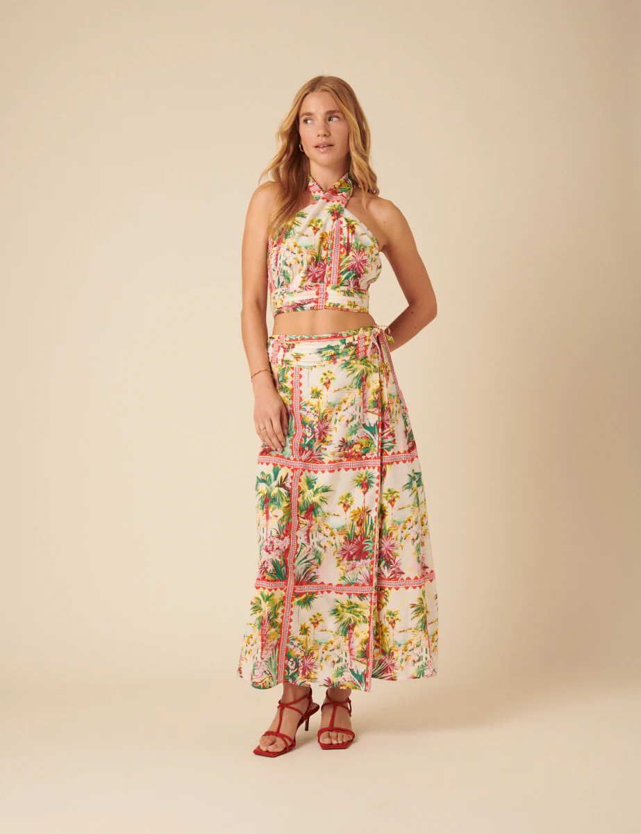 White Printed Halterneck Crop Top - Image 2