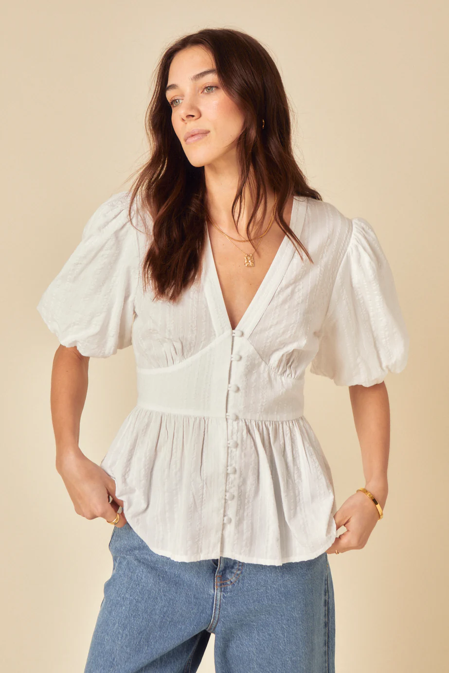 White Puff Sleeve Starlight Top - Image 4