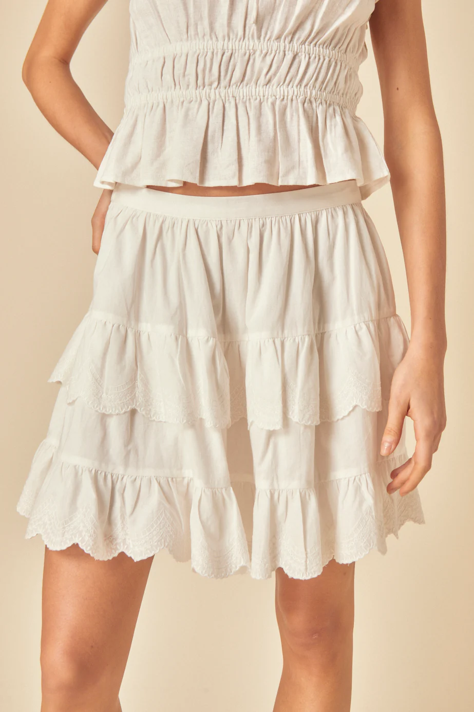 White Tiered Mini Skirt - Image 2