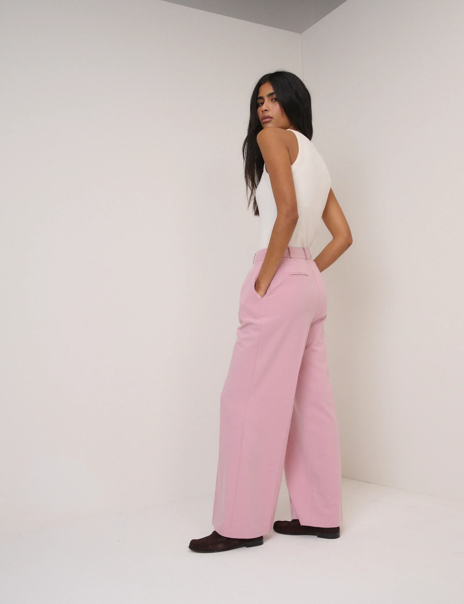 Pink High Waisted Wide Leg Trousers - Image 4