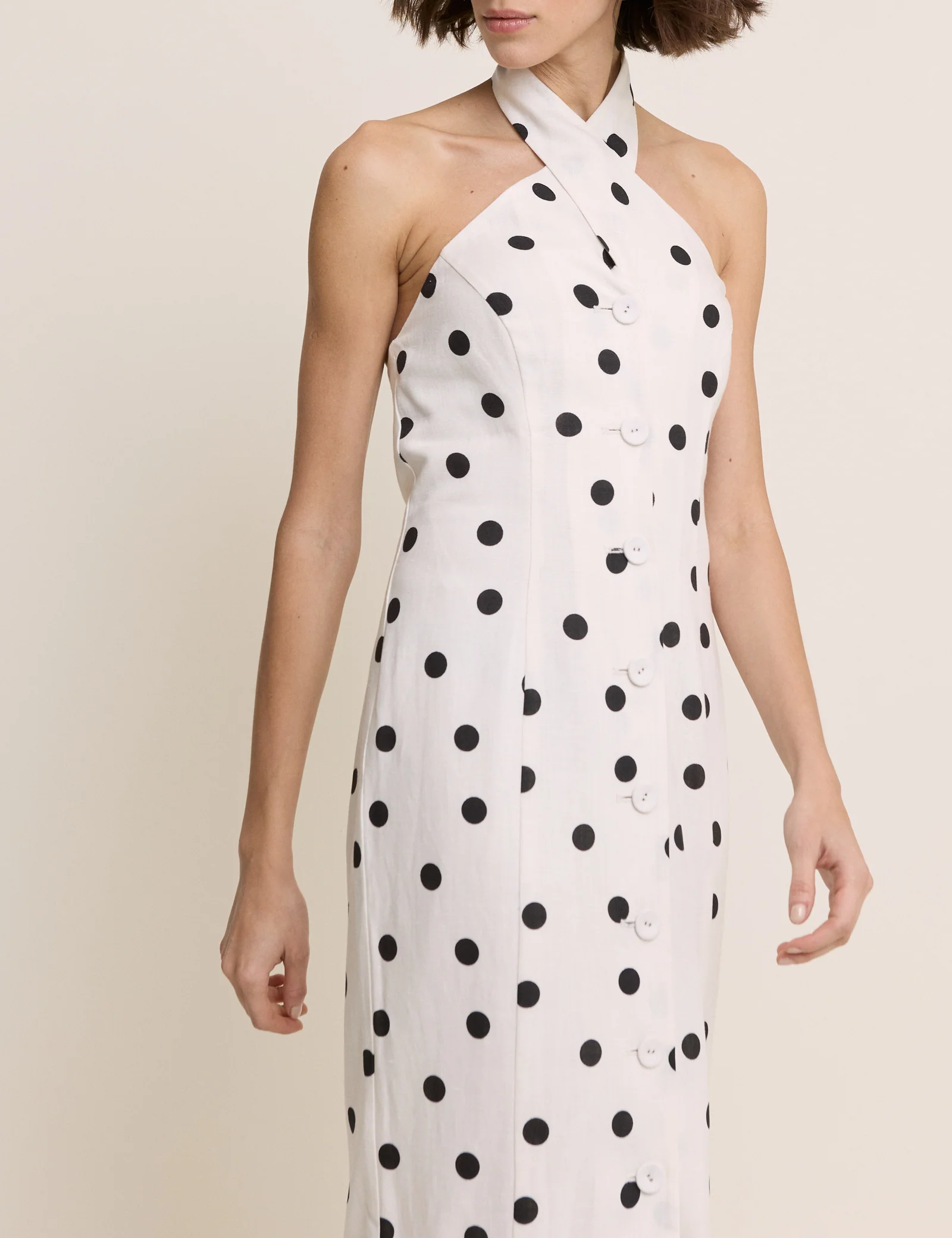 Polka Dot Wrap Neck Tailored Midi Dress - Image 3