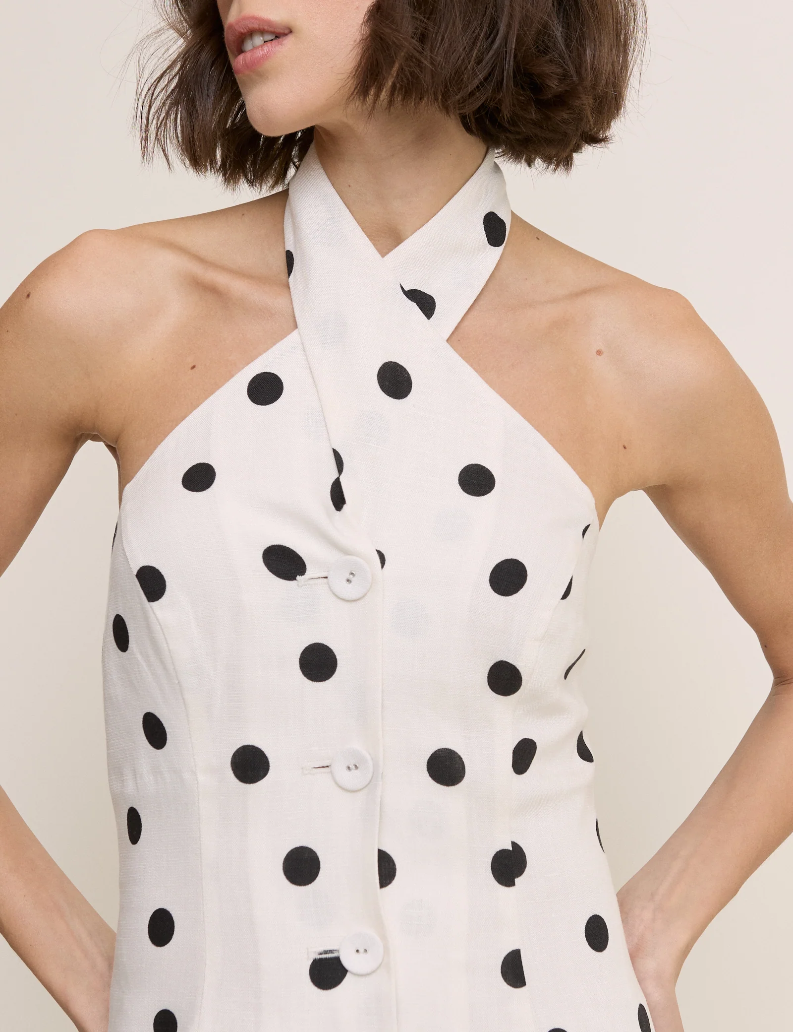 Polka Dot Wrap Neck Tailored Midi Dress - Image 4