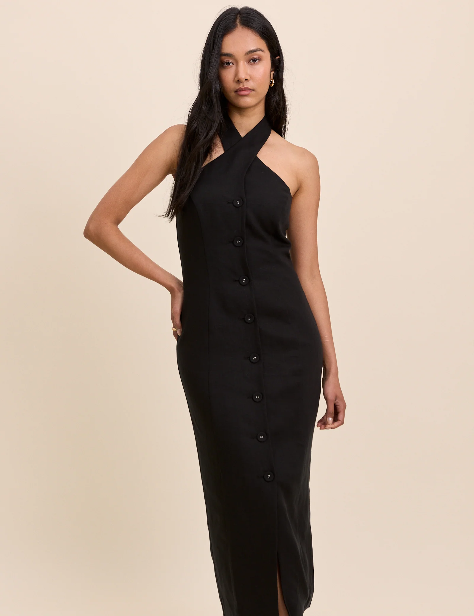 Black Wrap Neck Tailored Midi Dress - Image 4