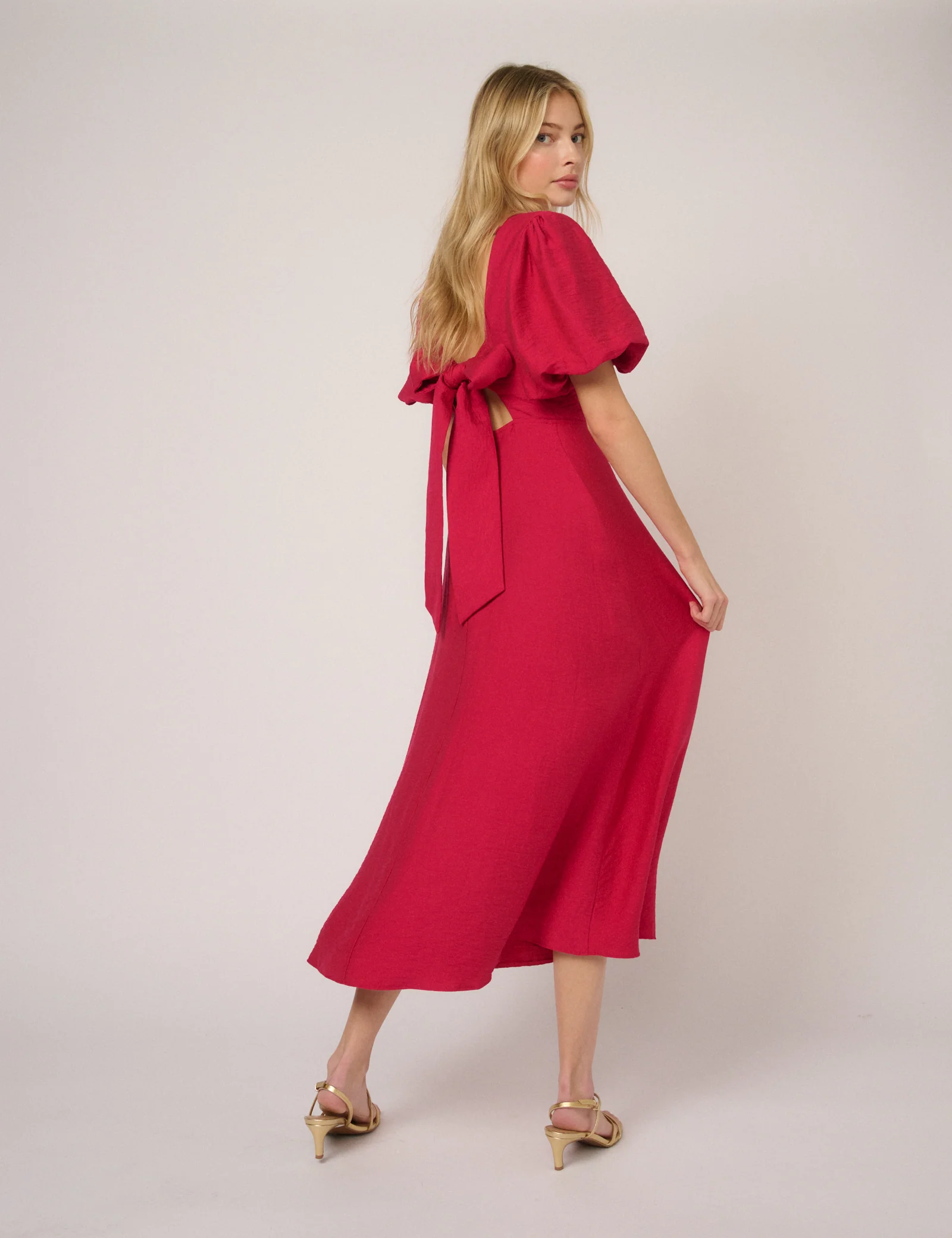 Pink Puff Sleeve Zola Midi Dress - Image 5